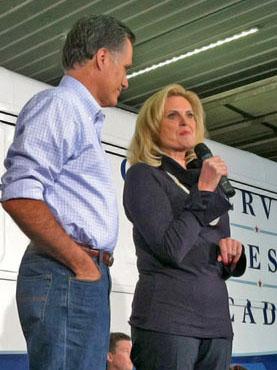 Ann Romney addresses her husband's supporters at a campaign rally