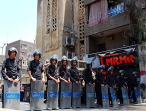 Egyptian military police outside a Christian church attacked in September