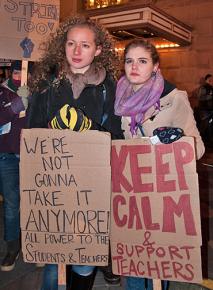 Portland students and other supporters rallied outside a theater where teachers overwhelmingly voted to strike